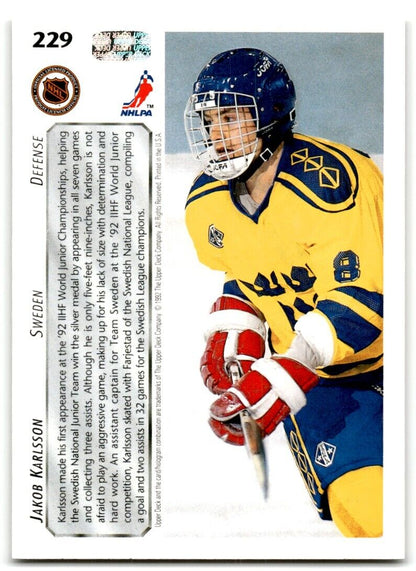 1992-93 Upper Deck Jakob Karlsson Rookie Sweden #229