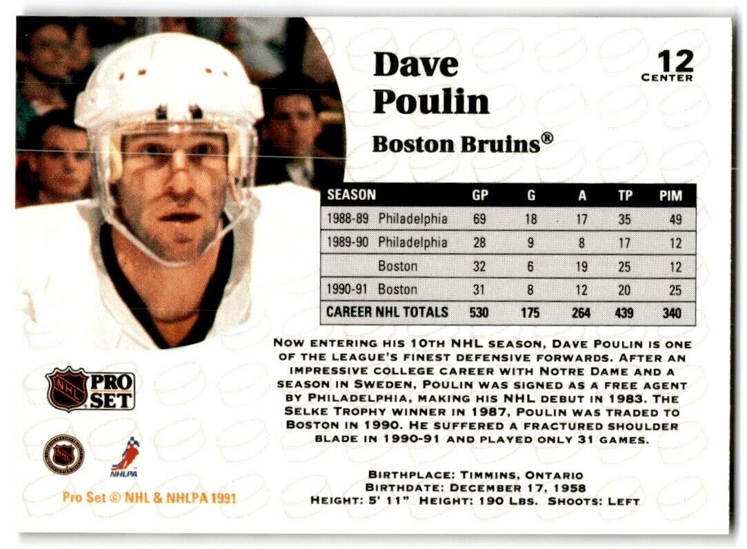 1991-92 Pro Set Dave Poulin Boston Bruins #12