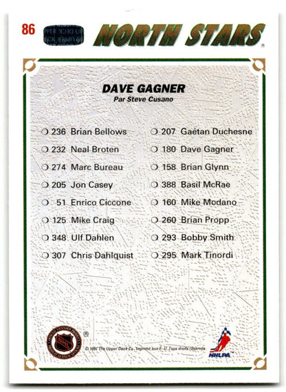 1991-92 Upper Deck Collector's choice Dave Gagner Minnesota North Stars #86