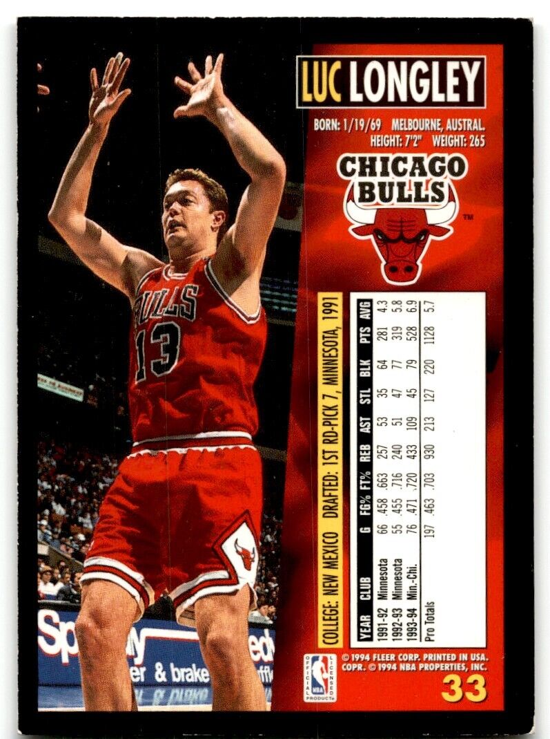 1994-95 Fleer Luc Longley Chicago Bulls #33