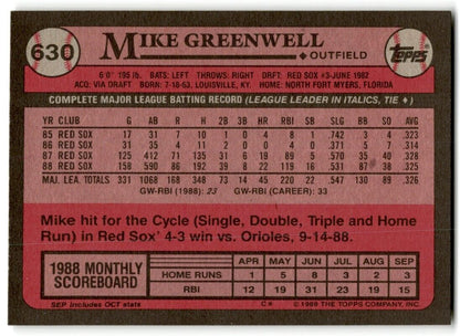 1989 Topps Mike Greenwell Boston Red Sox #630