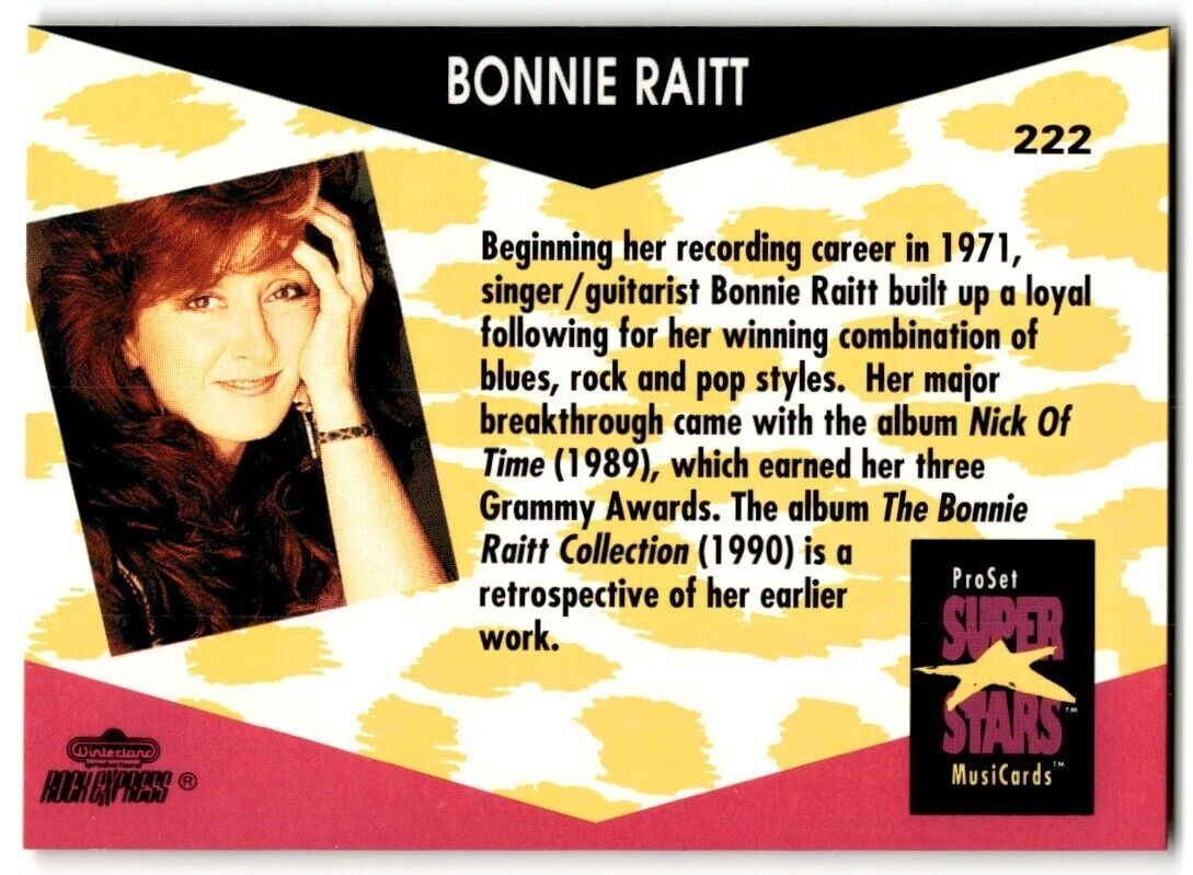 1991-92 ProSet Super Stars MusiCard Bonnie Raitt #222