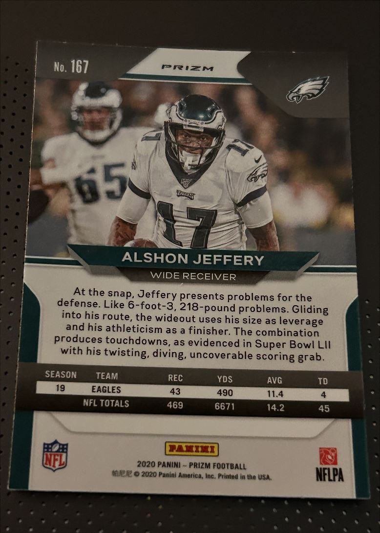 2020 Panini Prizm Orange Laser Alshon Jeffery Philadelphia Eagles #167 Parallel