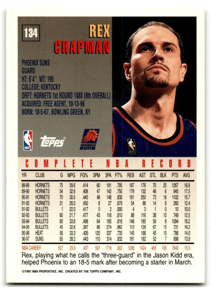 1997-98 Topps Chrome Refractors Rex Chapman Phoenix Suns #134