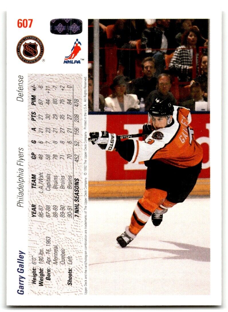 1991-92 Upper Deck Garry Galley Philadelphia Flyers #607