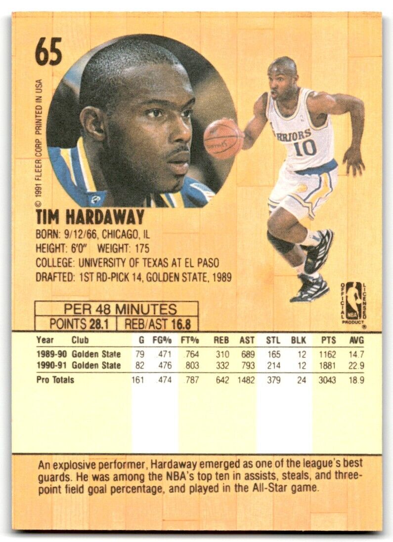 1991-92 Fleer Tim Hardaway Golden State Warriors #65