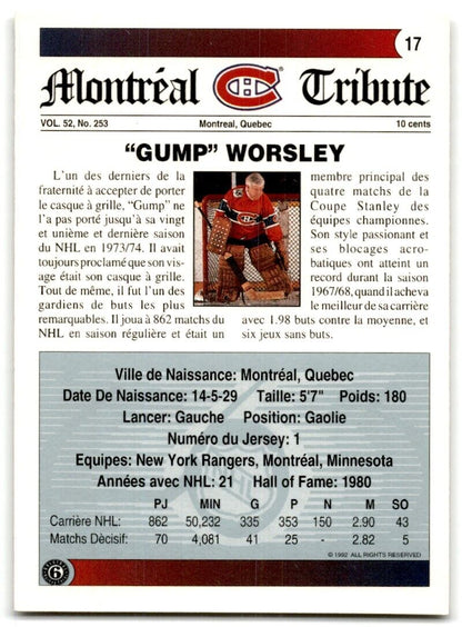 1991-92 Ultimate Original 6 Lorne Worsley Montreal Canadiens #17