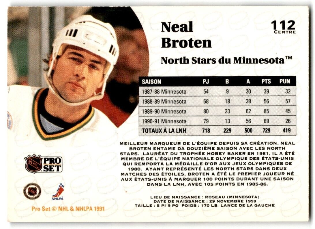 1991-92 Pro Set Neal Broten Minnesota North Stars #112