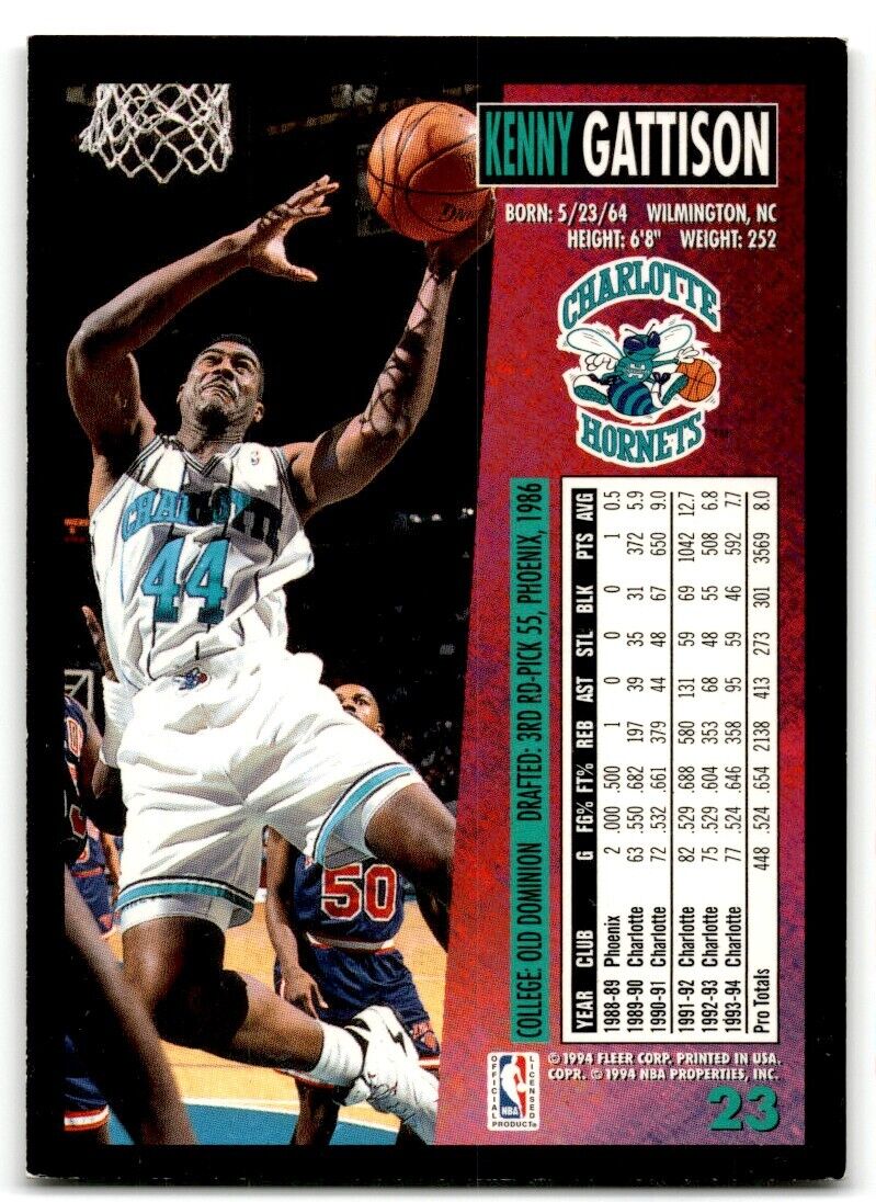 1994-95 Fleer Kenny Gattison Charlotte Hornets #23