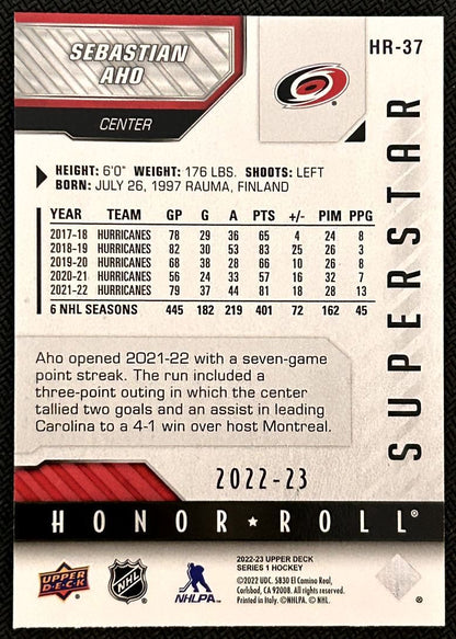 2022-23 Upper Deck Honor Roll Sebastian Aho Carolina Hurricanes #HR-37