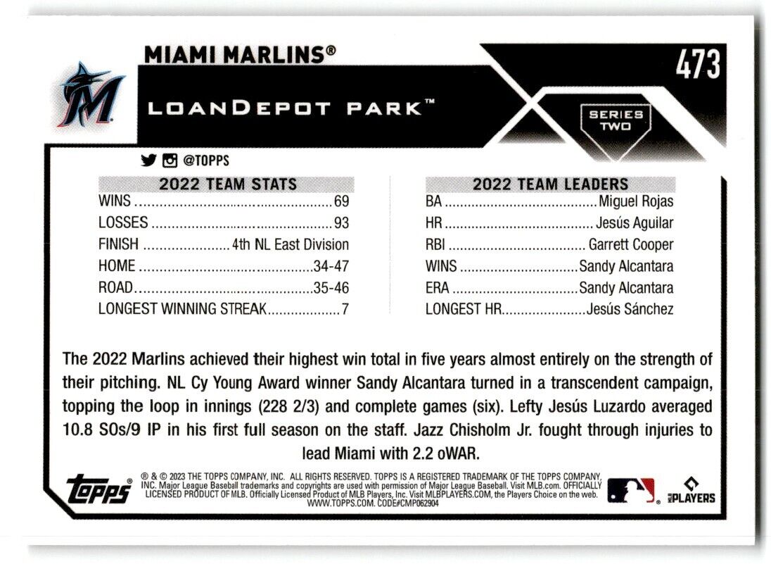 2023 Topps Miami Marlins Miami Marlins #473