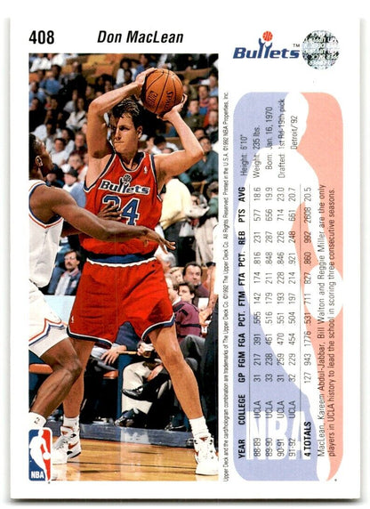 1992-93 Upper Deck Don MacLean Rookie Washington Bullets #408