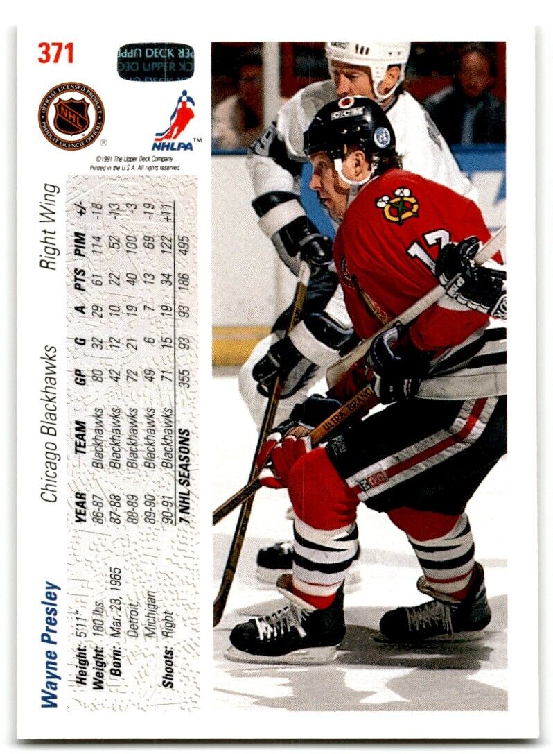 1991-92 Upper Deck Wayne Presley Chicago Blackhawks #371