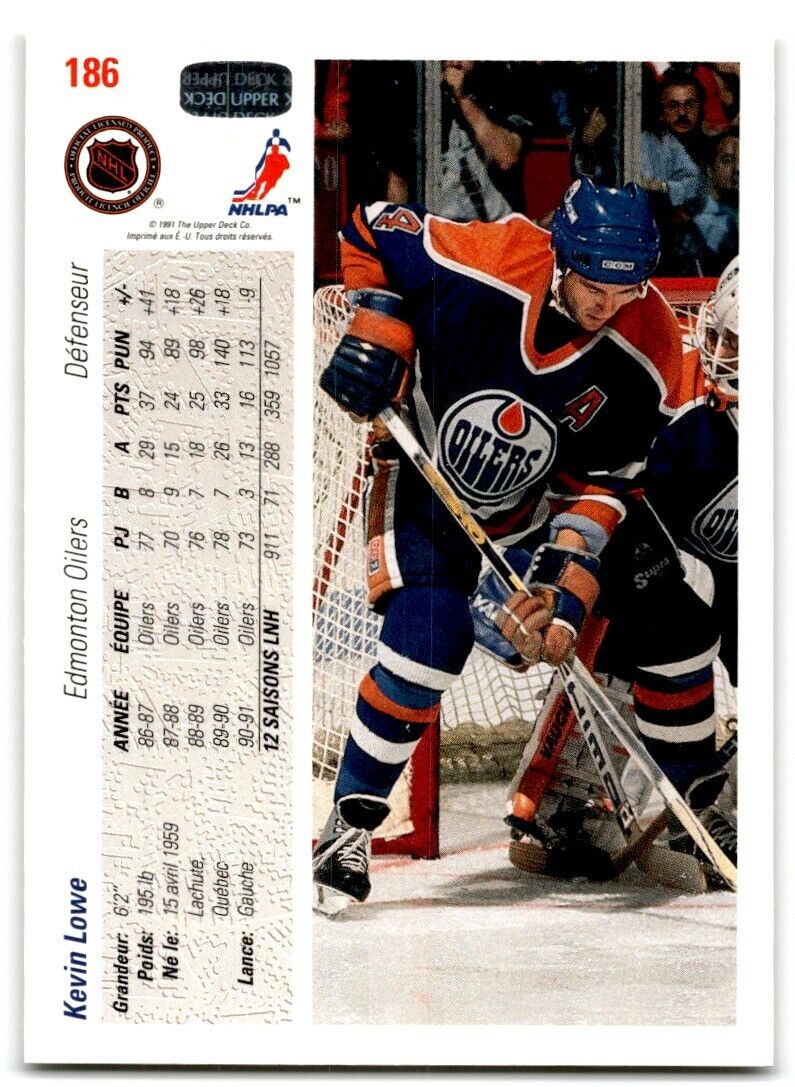 1991-92 Upper Deck Kevin Lowe Edmonton Oilers #186