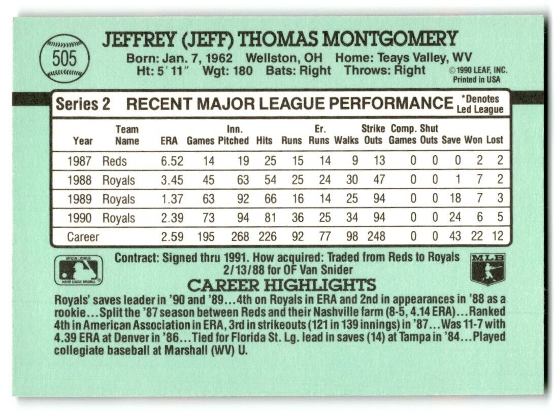 1991 Donruss Jeff Montgomery Kansas City Royals #505