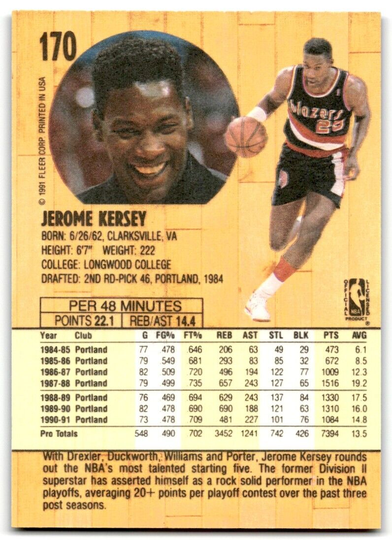 1991-92 Fleer Jerome Kersey Portland Trail Blazers #170