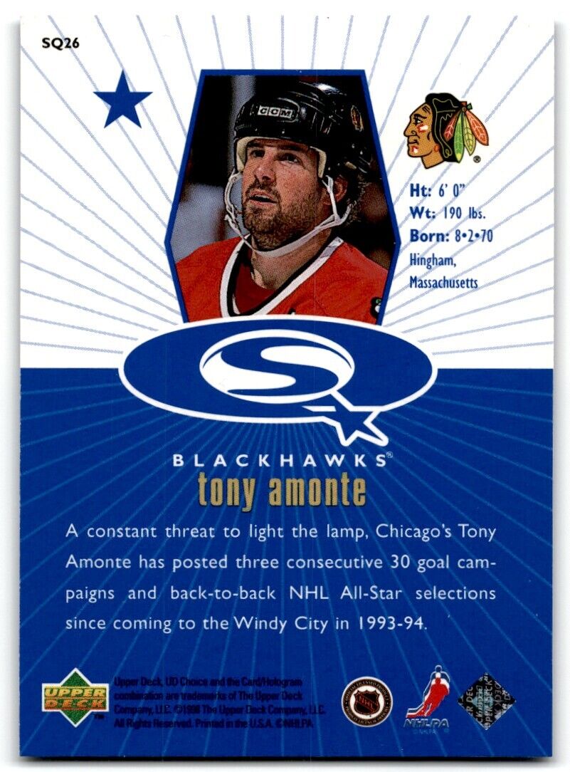 1998-99 UD Choice StarQuest Blue Tony Amonte Chicago Blackhawks #SQ26