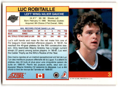 1991-92 Score American Luc Robitaille Los Angeles Kings #3