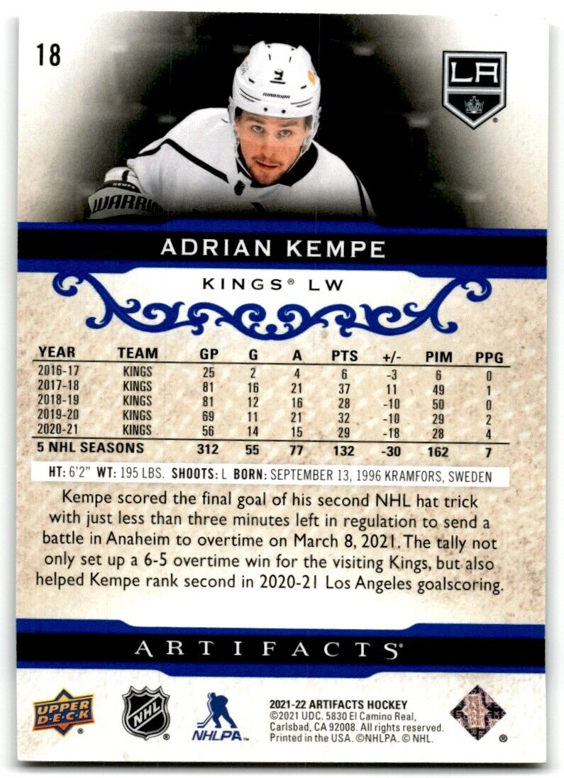 2021-22 Upper Deck Artifacts Adrian Kempe 148/199 Los Angeles Kings #18