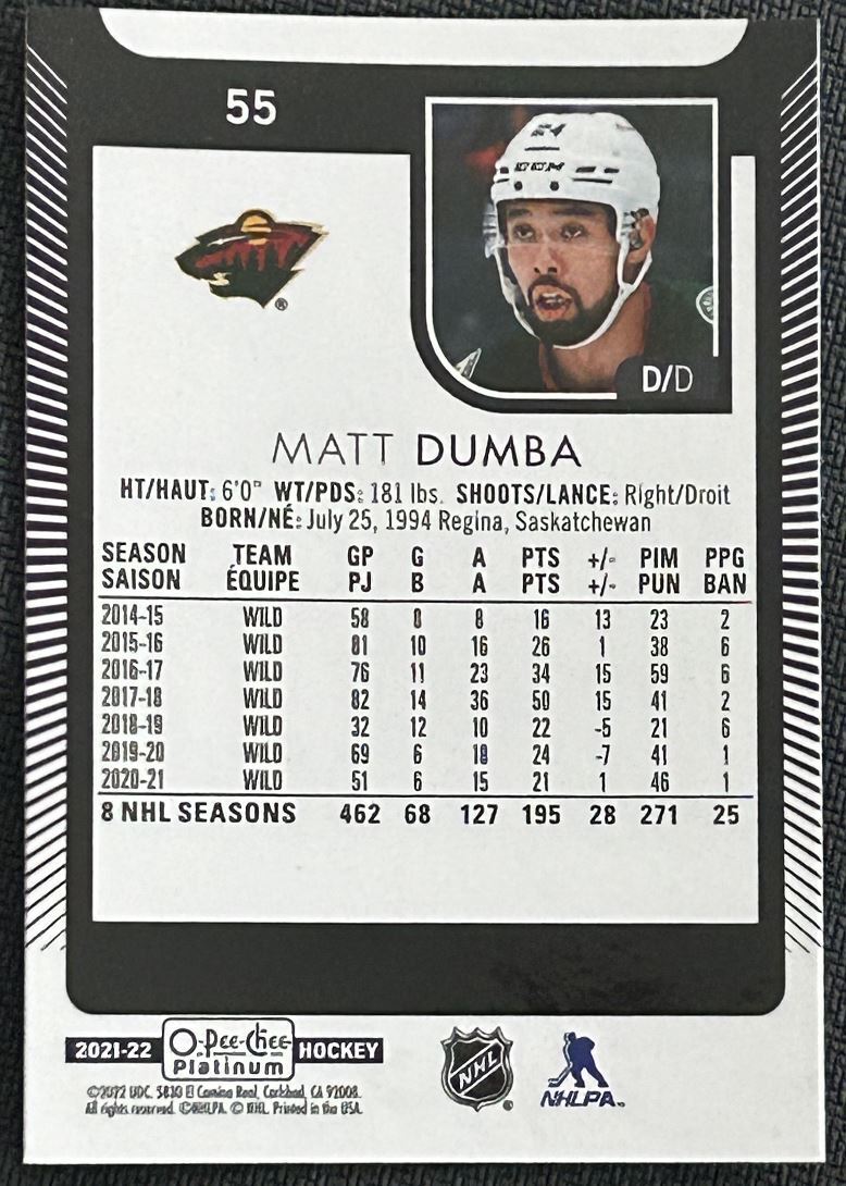 2008-09 O-Pee-Chee Platinum Matt Dumba Minnesota Wild #55