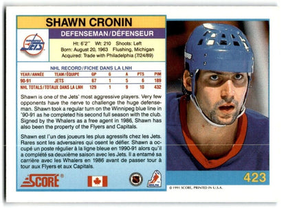 1991-92 Score Canadian Shawn Cronin Winnipeg Jets #423