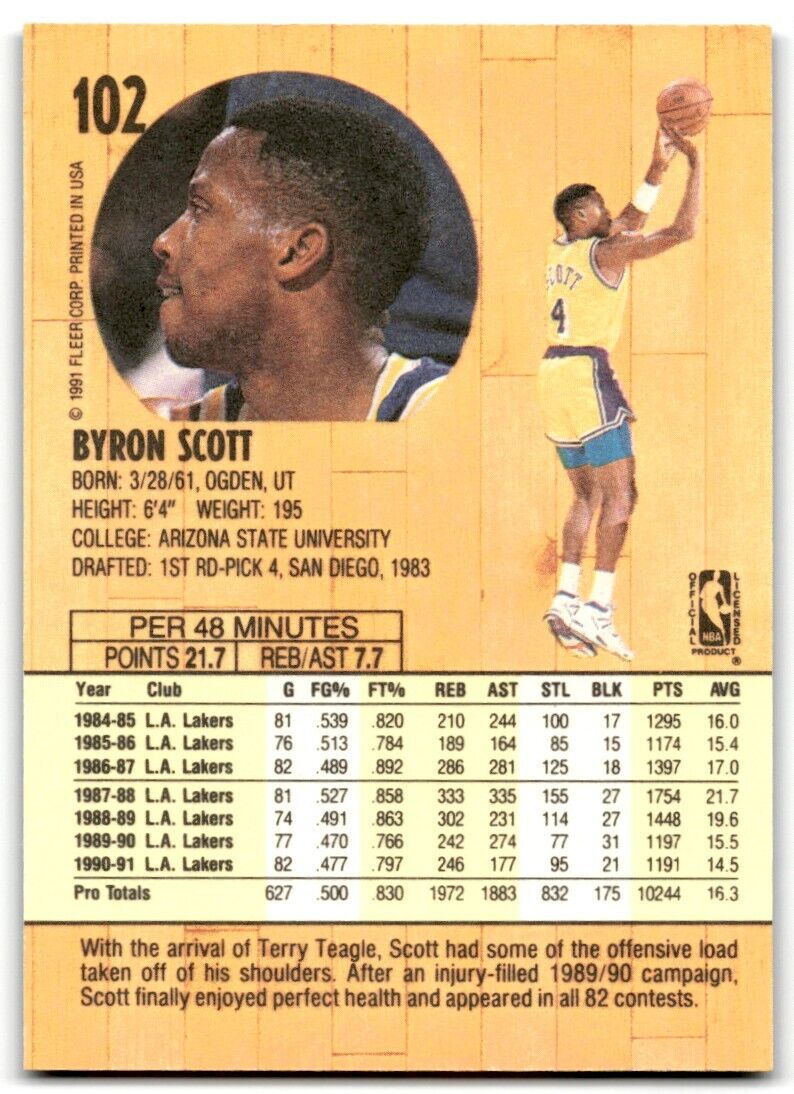 1991-92 Fleer Byron Scott Los Angeles Lakers #102