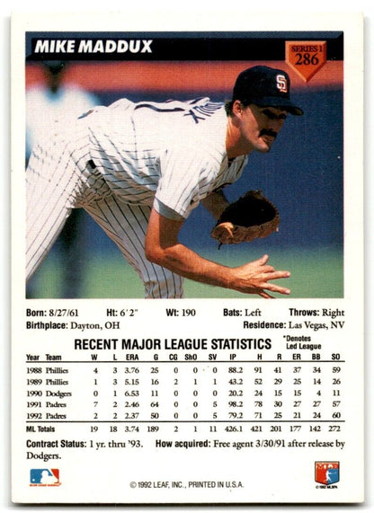 1993 Donruss Mike Maddux San Diego Padres #286