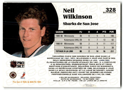 1991-92 Pro Set French Neil Wilkinson San Jose Sharks #328