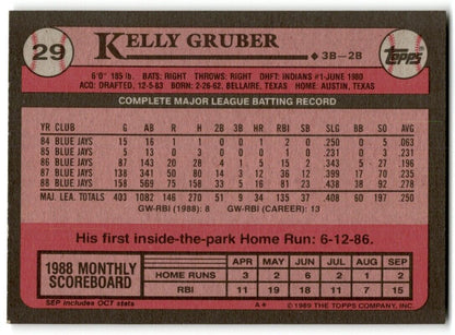 1989 Topps Kelly Gruber Toronto Blue Jays #29