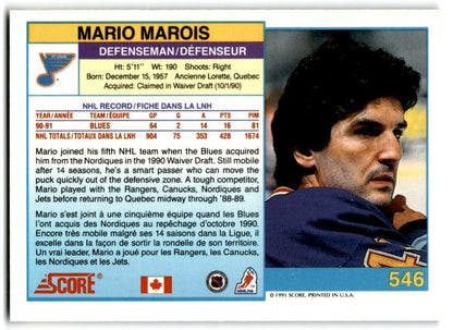 1991-92 Score Canadian Mario Marois St. Louis Blues #546