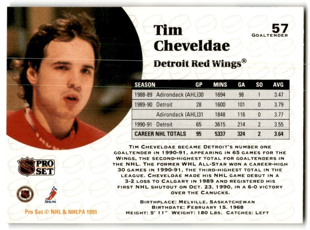 1991-92 Pro Set Tim Cheveldae Detroit Red Wings #57