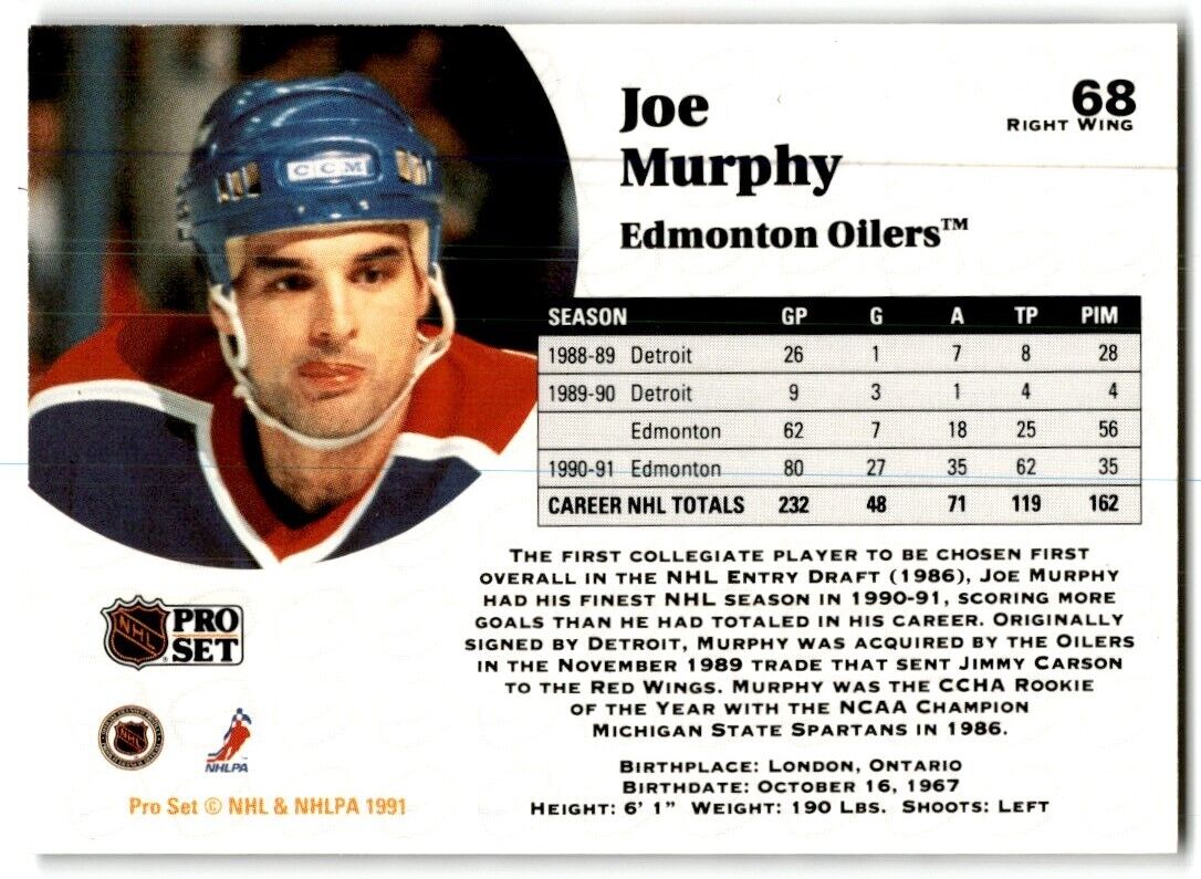 1991-92 Pro Set Joe Murphy Edmonton Oilers #68