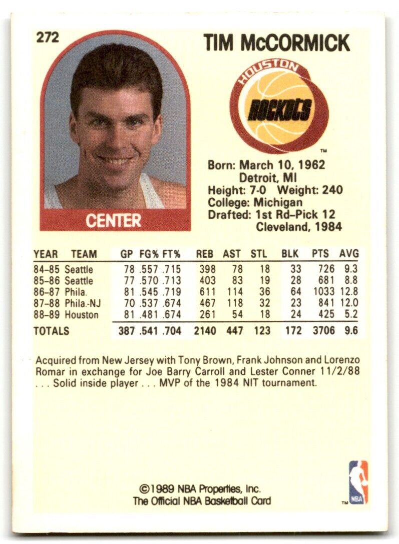 1989-90 Hoops Tim McCormick Houston Rockets #272