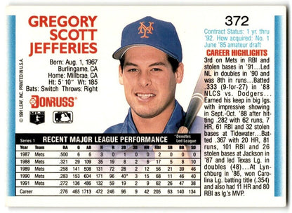 1992 Donruss Gergg Jefferies New York Mets #372