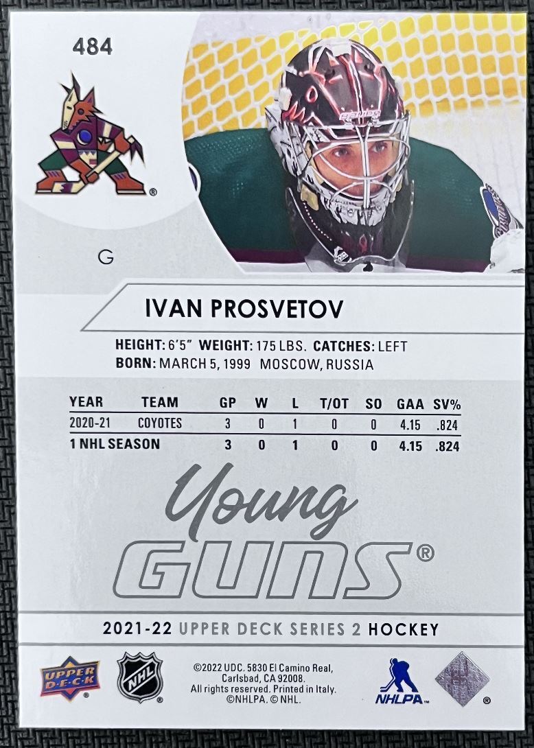 2021-22 Upper Deck Ivan Prosvetov Rookie Arizona Coyotes #484