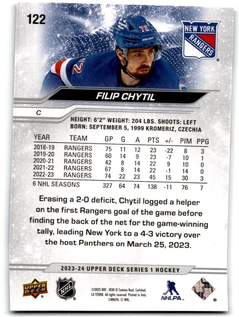 2023-24 Upper Deck Filip Chytil New York Rangers #122