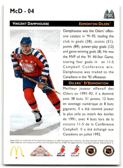 1992-93 Upper Deck McDonald's All-Stars Vincent Damphousse Edmonton Oilers