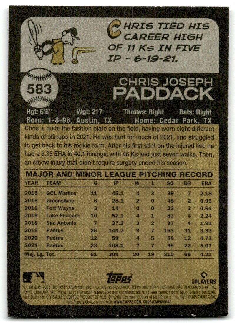 2022 Topps Heritage High Number Chris Paddack Minnesota Twins #583