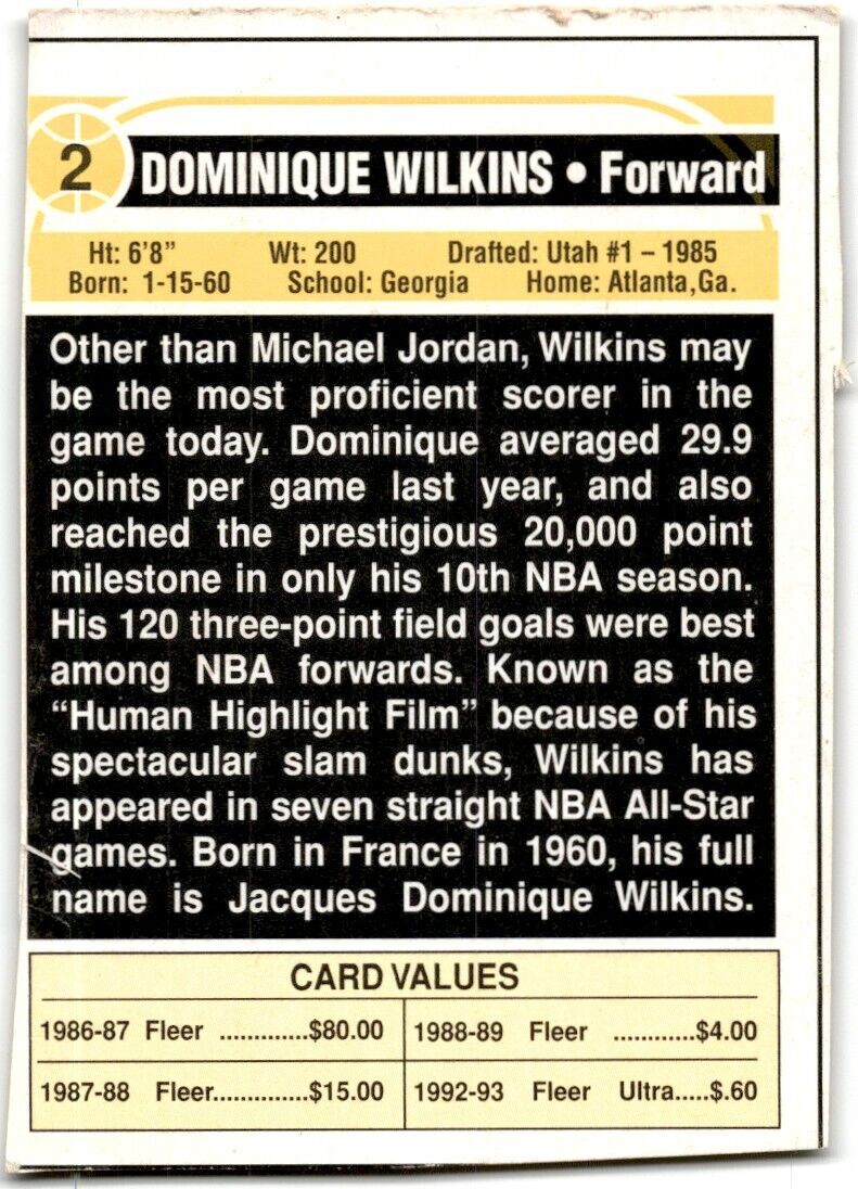 1992-93 Fleer Dominique Wilkins Atlanta Hawks #2