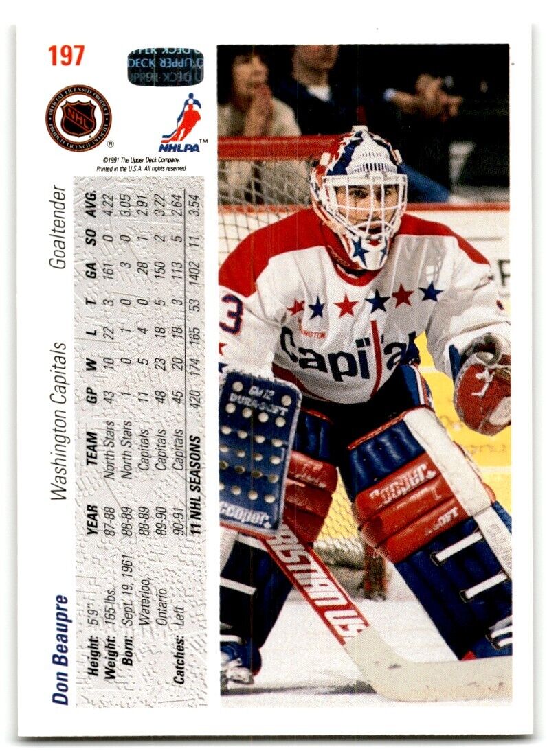 1991-92 Upper Deck Don Beaupre Washington Capitals #197