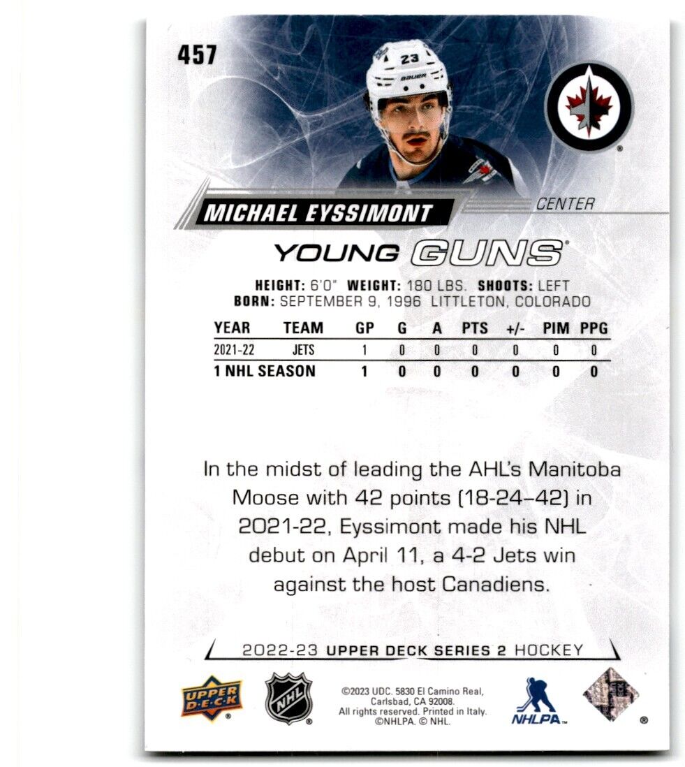 2022-23 Upper Deck Young Guns Michael Eyssimont Rookie Winnipeg Jets #457