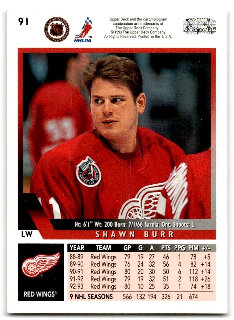 1993-94 Upper Deck Shawn Burr Detroit Red Wings #91