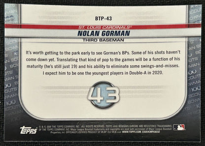 2020 Bowman Scouts Top 100 Nolan Gorman St. Louis Cardinals #BTP-43