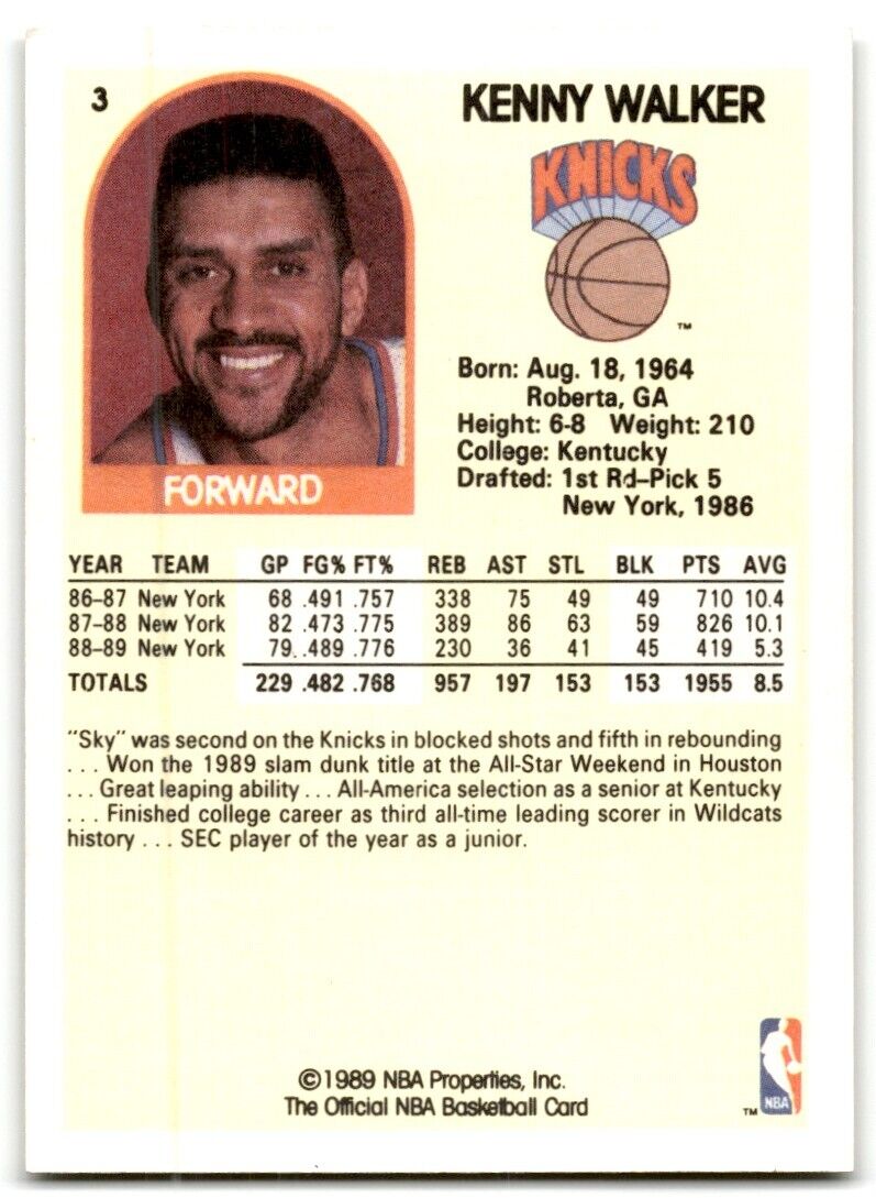 1989-90 Hoops Kenny Walker New York Knicks #3