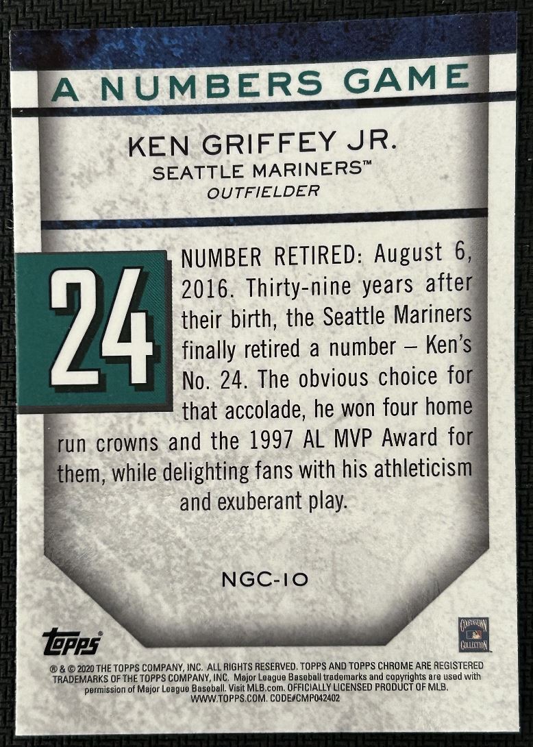 2020 Topps Chrome A numbers game Ken Griffey Jr. Seattle Mariners #NGC-10