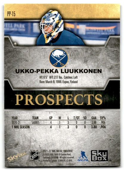 2021-22 Skybox Metal Universe Premium Prospects Ukko-Pekka Luukkonen Rookie