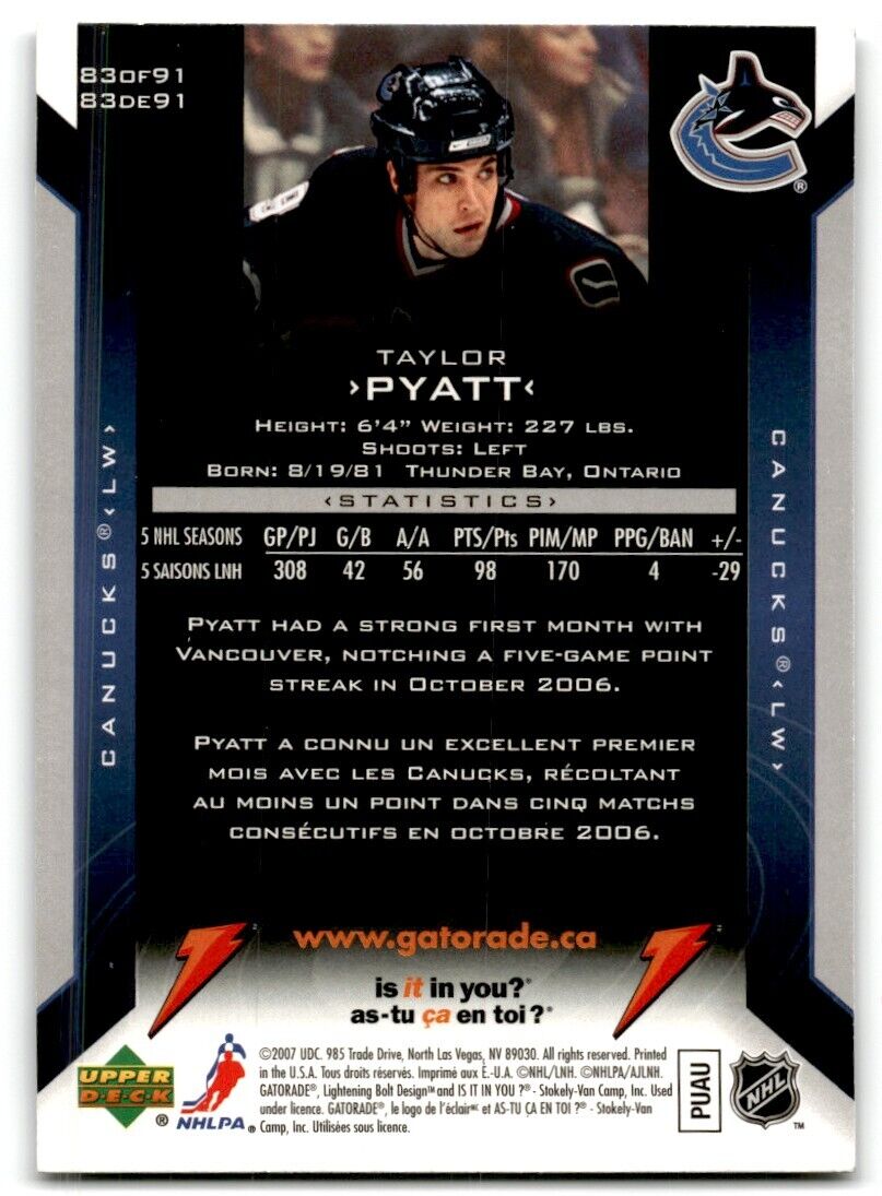 2006-07 Upper Deck Taylo Pyatt Vancouver Canucks #83