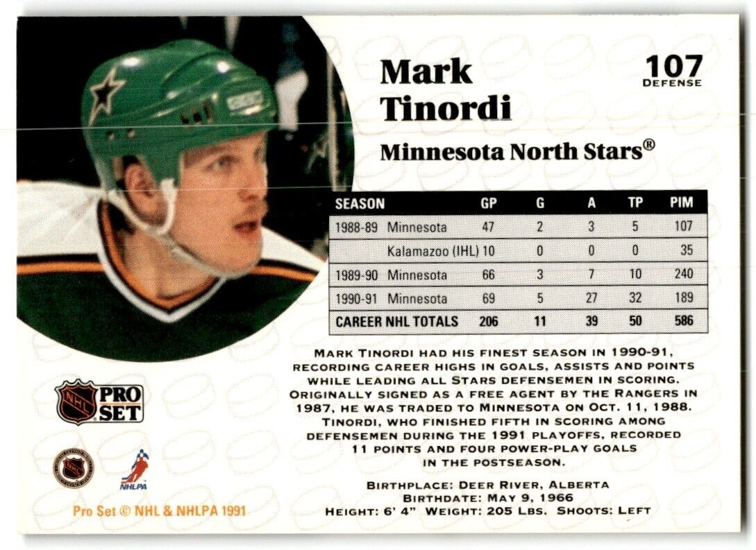 1991-92 Pro Set Mark Tinordi Minnesota North Stars #107