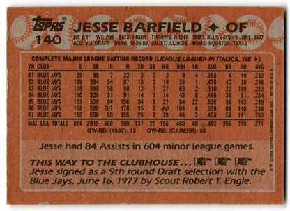 1988 Topps Jesse Barfield Toronto Blue Jays #140