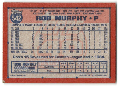 1991 Topps Rob Murphy Boston Red Sox #542